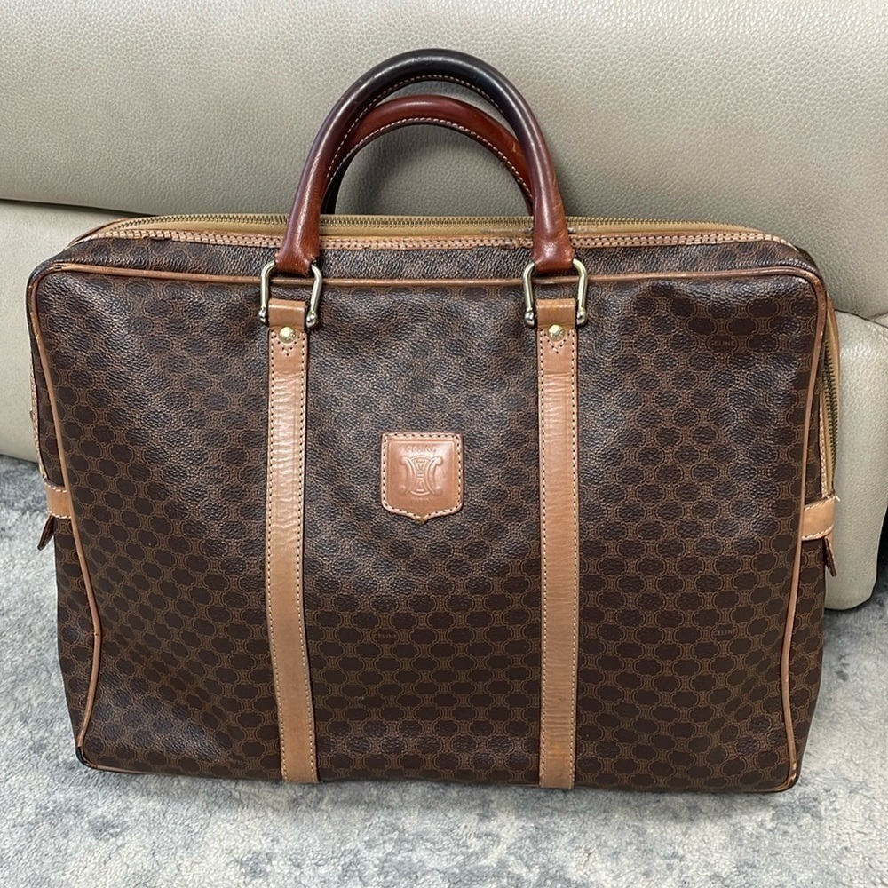 Celine Brown Macadam Briefcase Business Laptop Bag Top Handle